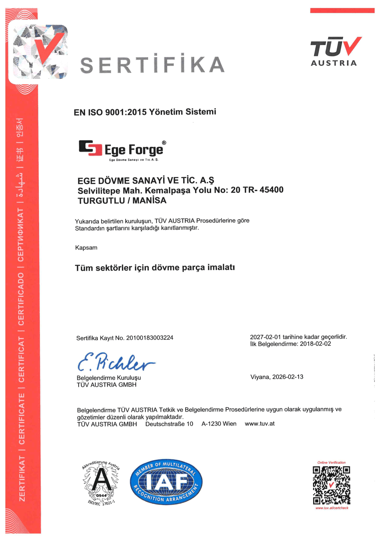 ISO 9001:2015 Kalite Belgesi